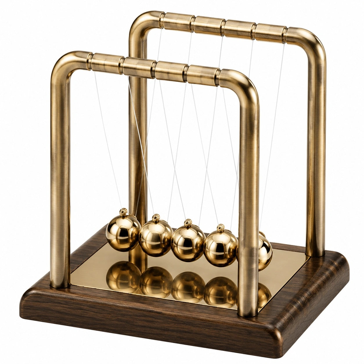 Newton Pendel Tischspielzeug mit Holzsockel in Gold